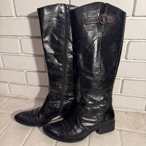 New Born Women's Cort Crackled Leather Riding Tall Boots Black/Brown Size 7